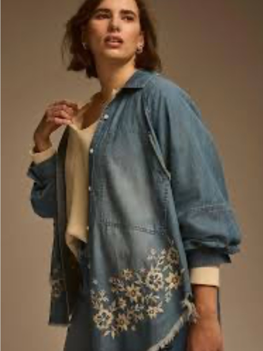 NWT Torrid Festi Denim Floral Embroidered Button-Up relaxed fit shirt XXL